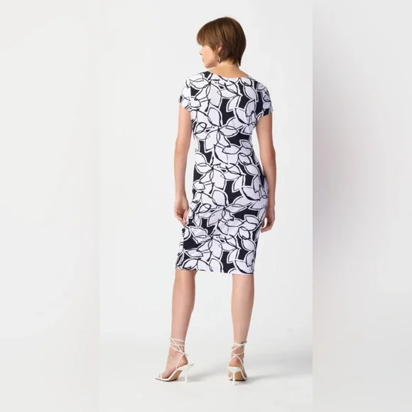 Joseph Ribkoff Monochrome Leaf Pattern Designer Midi Dress In Black and White - Picture 8 of 9